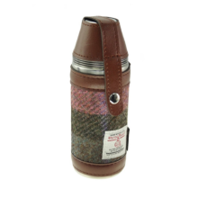 Green & Rose Pink Tartan Check Harris Tweed Stainless Steel 8oz Hunting Flask