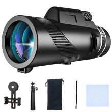 Chronus CHRONUS Monocular Telescope, High Power, Cell Phone Holder and Tripod, BAK-4 Prism Monocular Telescope, (Black)
