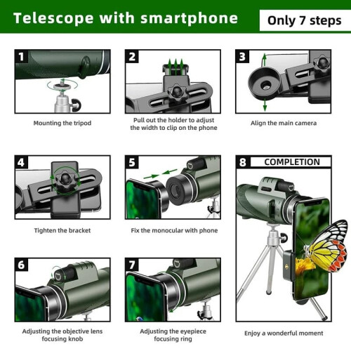 80X100 Hd Zoom Poderoso Telescópio Monocular Binóculos Portáteis Verde 2