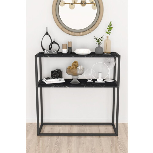 URBN Living (Black Marble) 90cm Console Table Free Standing With Metal Frame