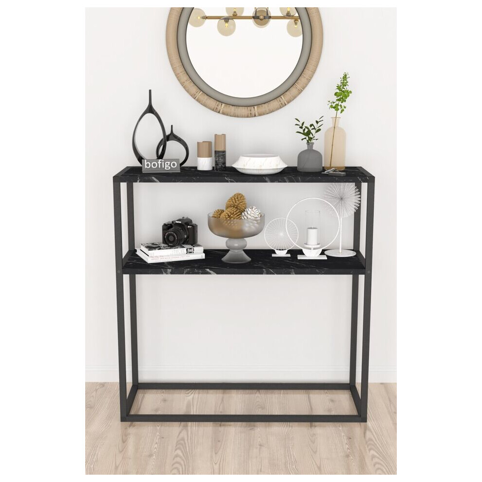 Urbn Living ( Marble) 90Cm Console Table Free Standing With Metal Frame Black