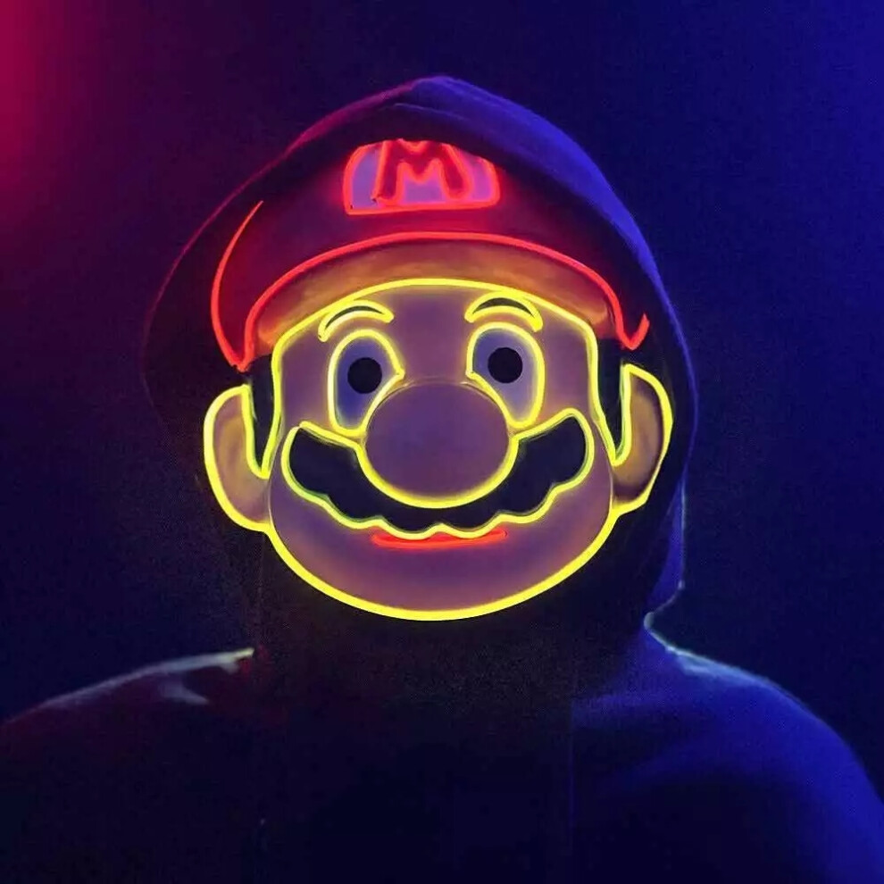 (Red) Halloween Mario LED Light Up Face Mask Cosplay Costume Masks Festival Party Prop