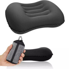 (Black) Inflatable Camping Cushion Pillow Travel Neck Blow Up Beach Car Outdoors Pillow