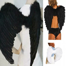 (Large(Black)) Feather Angel Wings Xmas Fancy Dress Costume Hen Night BACK TO SCHOOL Party