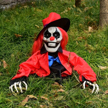 (Red Clown) Scary Clown Ground Stake Halloween Decoration, Yard Display, 69.85cm X 54.99cm