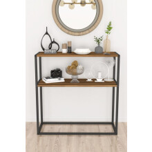 (Walnut) 90cm Console Table Free Standing With Metal Frame