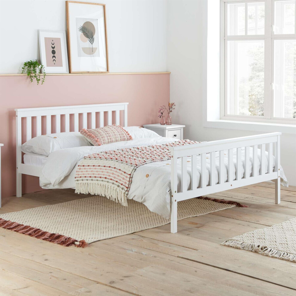 Small Double Bed Frame & Mattress White Wood Birlea Sleepsoul Cambridge 4FT