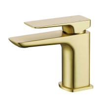 Nes Home Modern Brushed Brass Square Basin Mono Mixer Tap - Solid Brass, Deck Mounted