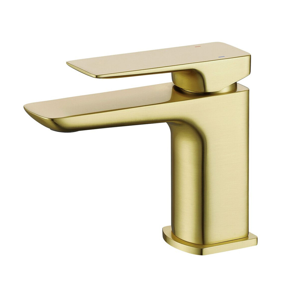 Nes Home Modern Brushed Brass Square Basin Mono Mixer Tap - Solid Brass, Deck Mounted 8262851925099