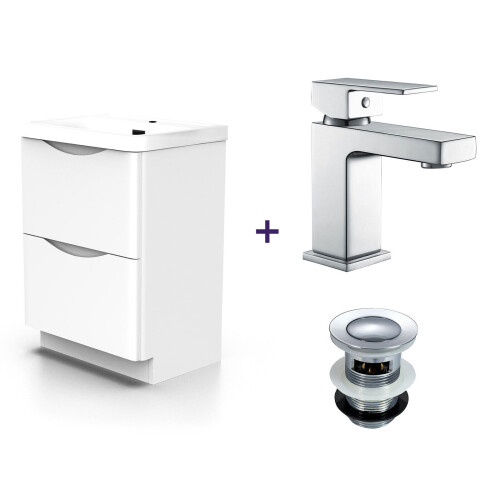 NES Home Nes Home 600mm White Basin Vanity Unit with Chrome Tap & Waste