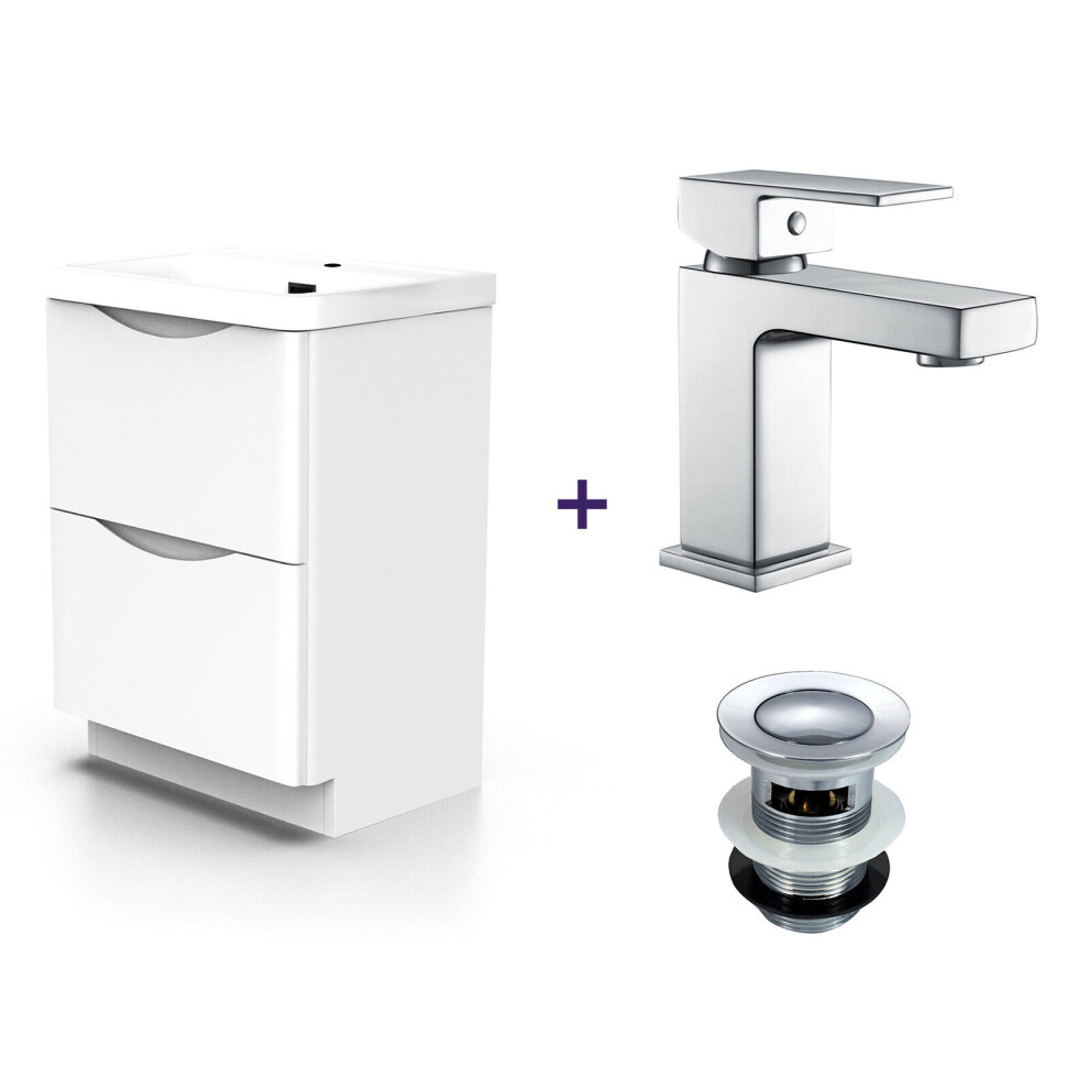 Nes Home 600mm White Basin Vanity Unit with Chrome Tap & Waste