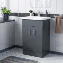 500mm White Basin Sink Dark Grey Vanity Cabinet Unit Floor Standing | Nanuya
