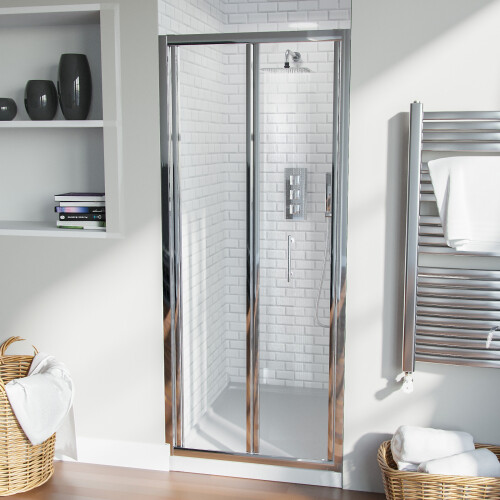 NES Home Bill 800mm Bi-Folding Shower Enclosure Door Panel Tempered Glass - Chrome