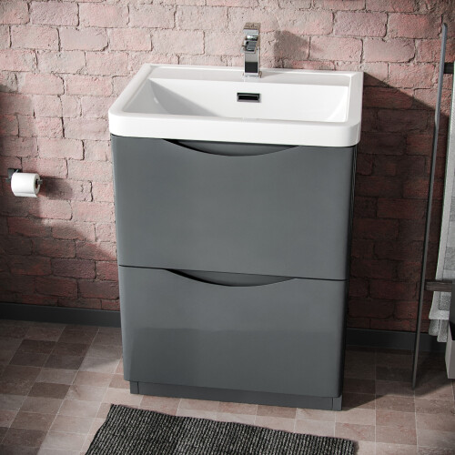 NES Home Merton 600mm Freestanding Basin Vanity Unit Dark Grey 1