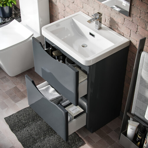 NES Home Merton 600mm Freestanding Basin Vanity Unit Dark Grey 2