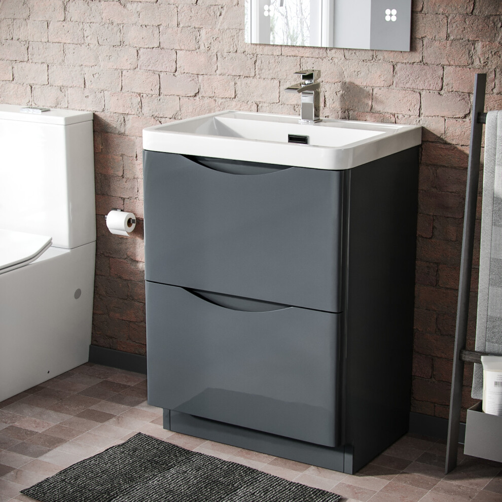 Nes Home Merton 600Mm Freestanding Basin Vanity Unit Dark Grey
