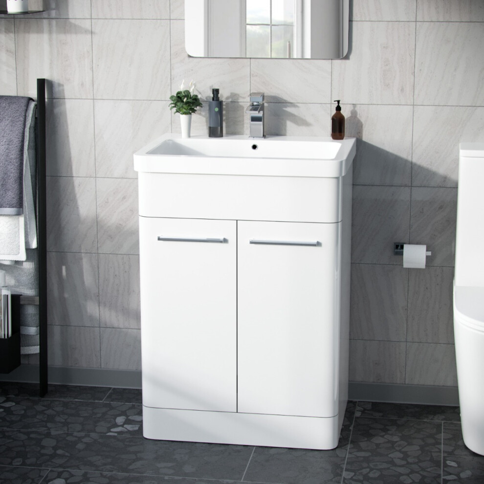 Afern 600mm Freestanding Vanity Unit Cabinet and Wash Basin White