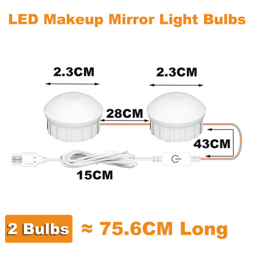(2 Bulbs 75cm Long) LED Makeup Mirror Light Bulbs USB Hollywood Vanity Make Up Mirror Lights
