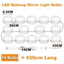 (14 Bulbs 439cm Long) LED Makeup Mirror Light Bulbs USB Hollywood Vanity Make Up Mirror Lights