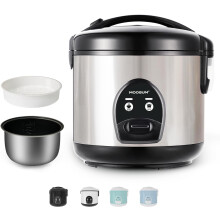 (10cups-1.8L, Silver) One-touch rice cooker, 10 cups uncooked rice, convenient rice cooker with steamer, stainless steel shell and automatic heater
