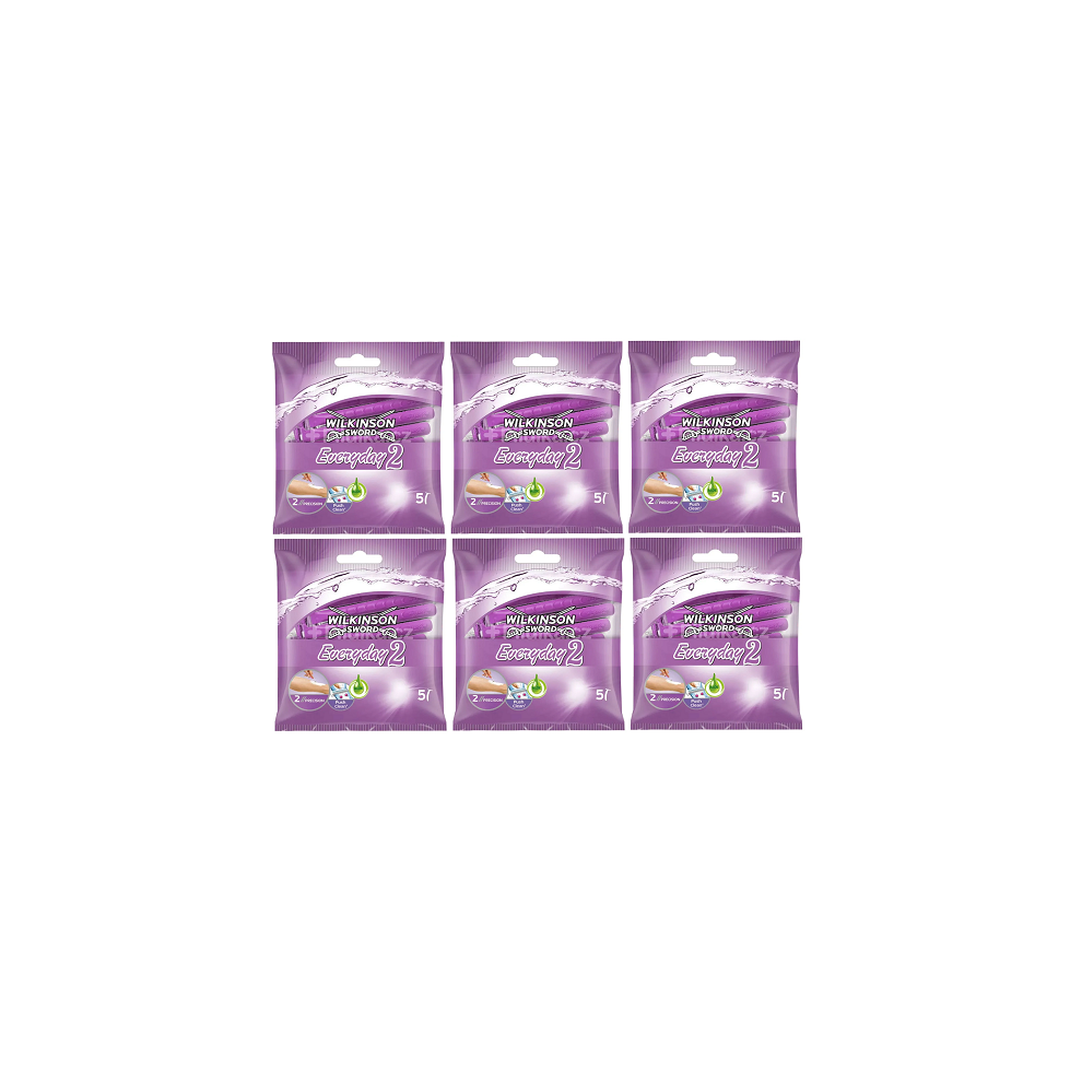 Wilkinson Sword Everyday 2 Blade Women's Disposable Razor Pack Of 5 (x6 Packets)