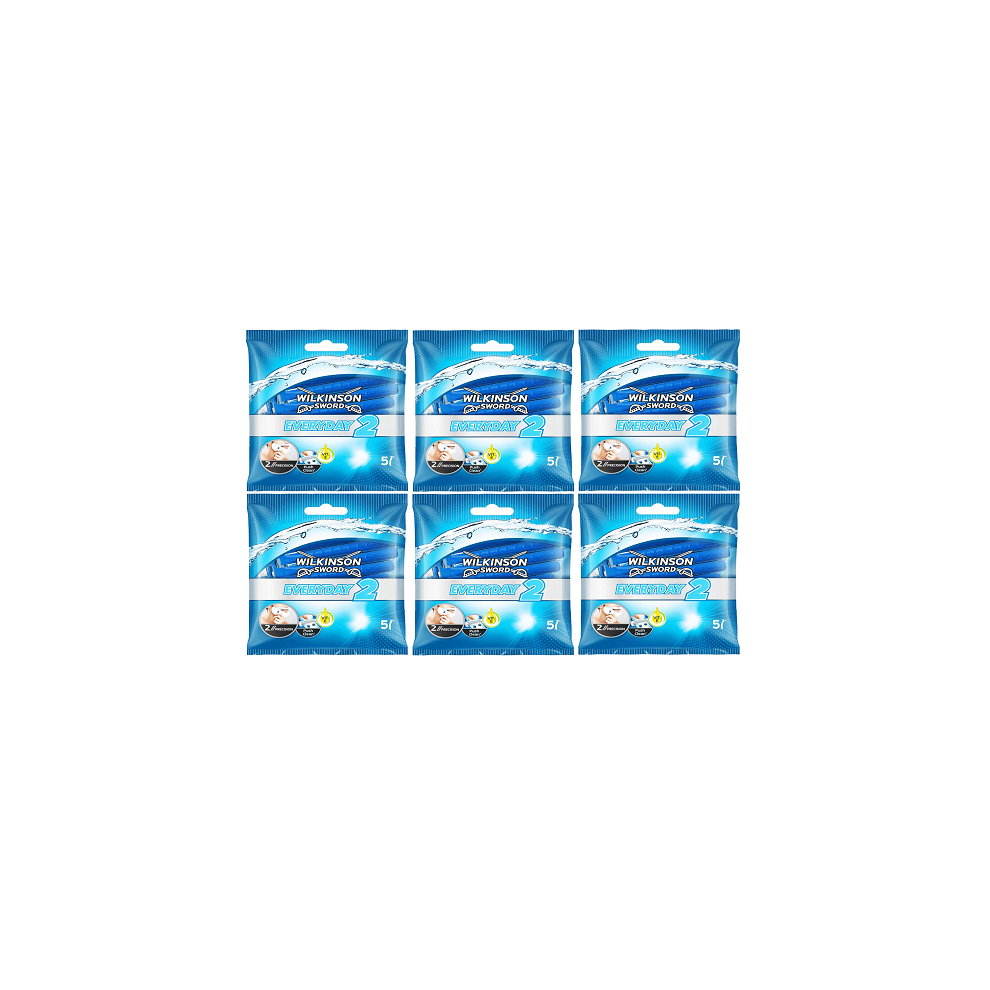 Wilkinson Sword Everyday 2 Blade Men's Disposable Razor Pack Of 5 (x6 Packets)