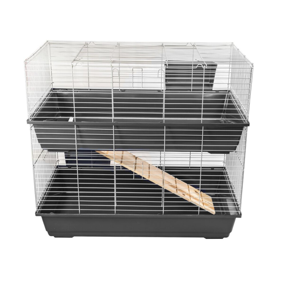 KCT Double Level 100cm Indoor Animal Run Pet Cage or Hutch - Dark Grey