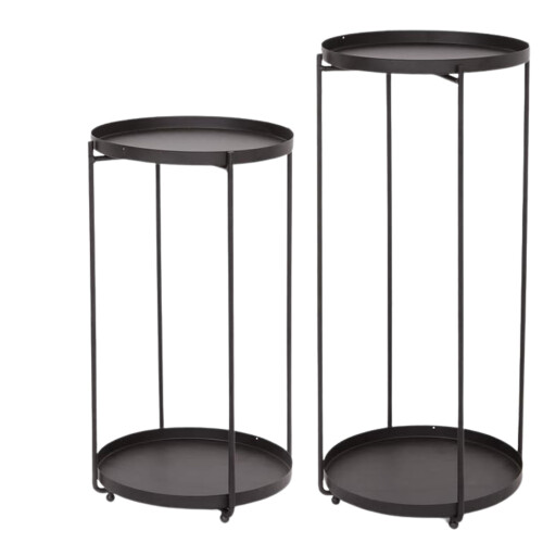 (Black) 2 Tier Metal Plant Stand Pack 2 Removable Tray Top 2