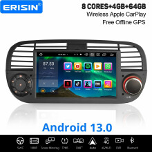 8-Core Android 13 DAB+ Car Stereo For Fiat 500 black GPS Radio CarPlay Android Auto DSP Bluetooth 5.0 WiFi 4GB+64GB