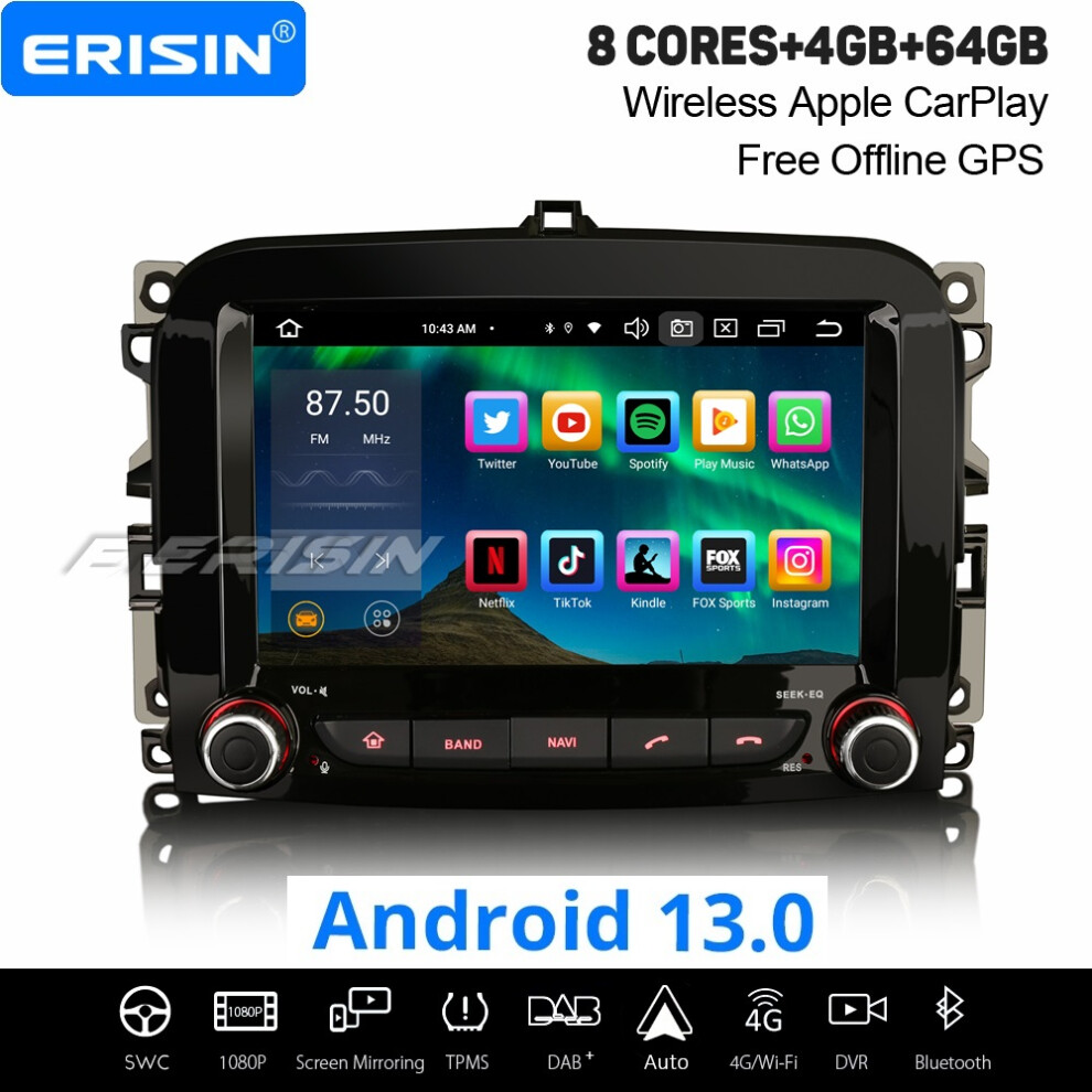 8-Core Android 12 Car Stereo For Fiat 500L 2012-2019 DAB+ GPS Radio CarPlay Android Auto DSP Bluetooth WiFi 4GB+64GB