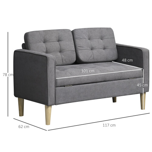 Homcom HOMCOM Compact 2 Seater Sofa with Hidden Storage and Rubberwood Legs Grey 1