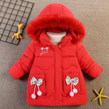 (Red, 2-3Years) Kids Girls Coat Fur Hooded Parka Jackets Warm UK
