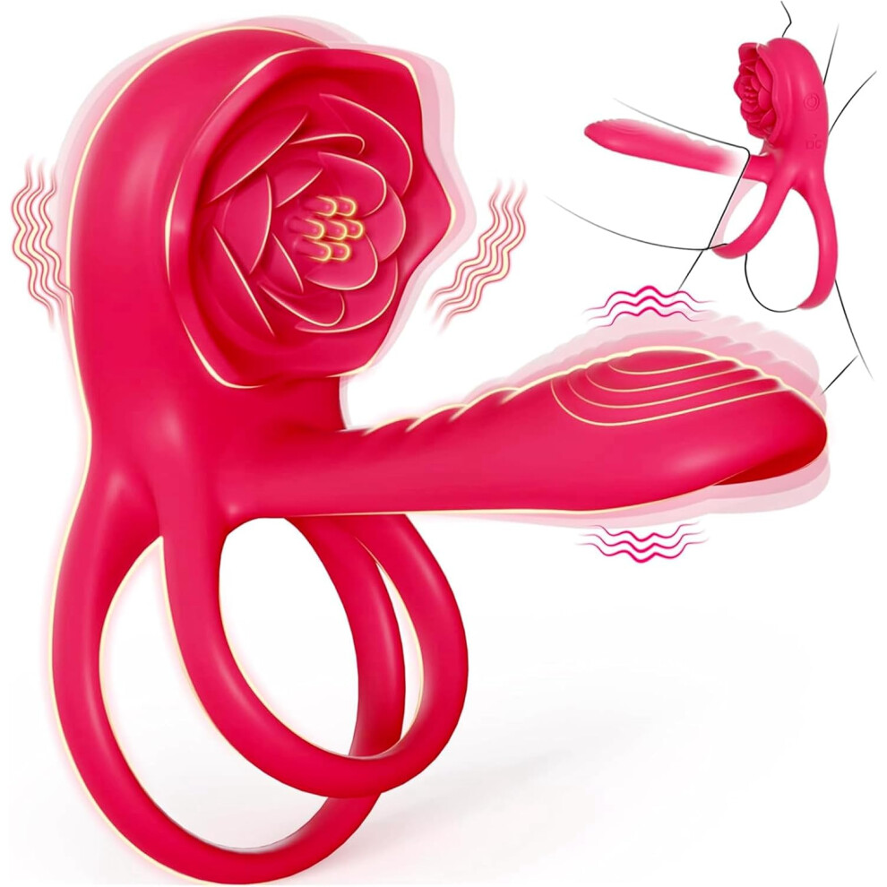 Vibrating Cock Ring Adult Sex Toys for Couples, Sex Toys for Men with 9 Modes, 3 in 1 Dual Vibrating Penis Ring Male Erection&Testicles Women Sex Toy