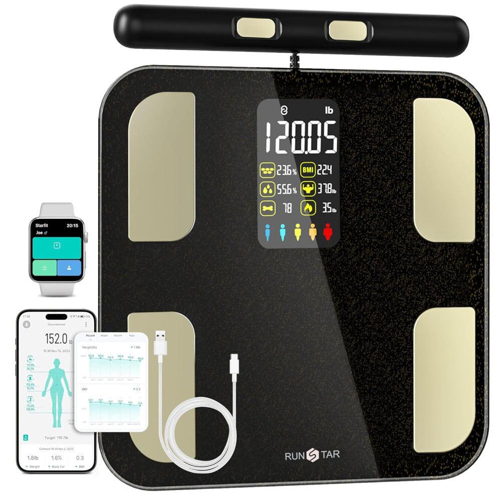 (8 Electrodes, Black) Scales for Body Weight ,Electrodes Weighing Scales High Accurate Rechargeable Weight Machine with BMI Body Fat Digital Scale Com