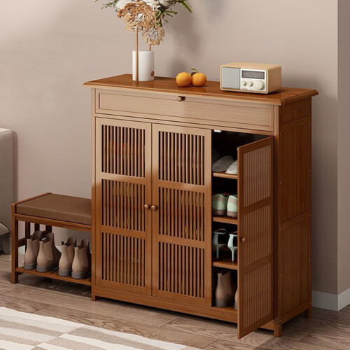 Living And Home Bamboo Entryway Storage Shoe Cabinet with Bench