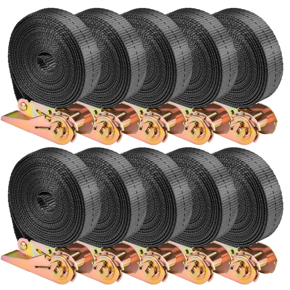 10X RATCHET TIE STRAPS 6m x 25mm Cargo Rack Trailer Lashing Rope Black
