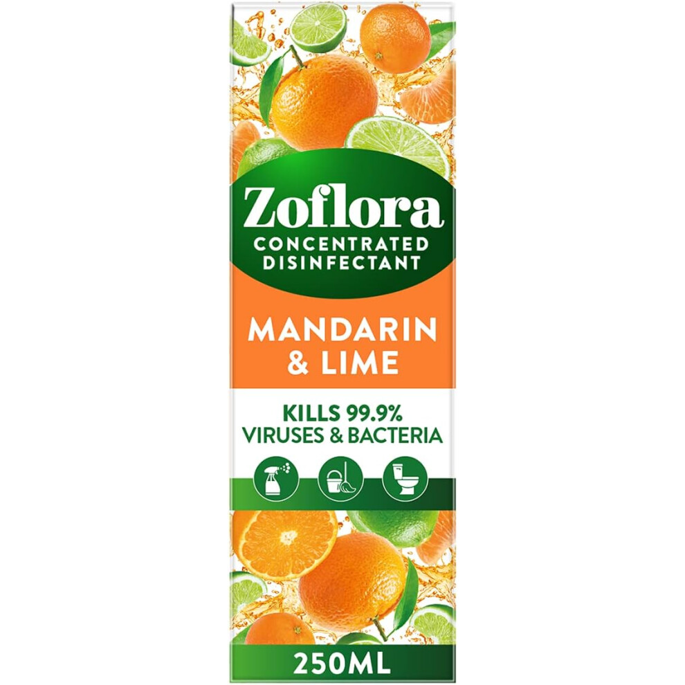 Zoflora Mandarin & Lime Concentrated Multipurpose Disinfectant Liquid Antibacterial Cleaner Pet-Friendly Kills 999% of Bacteria & Viruses 1 x 250ml