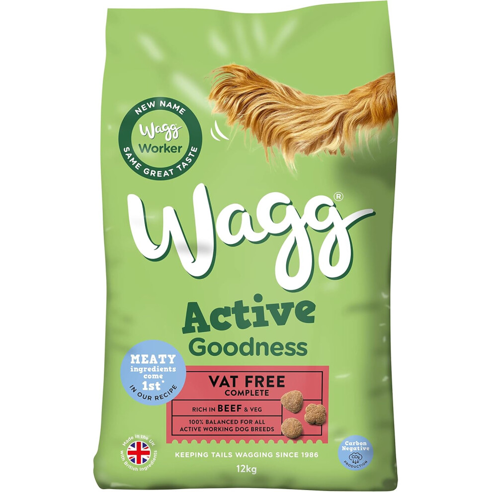 Wagg Active Goodness Complete Dry Adult Dog Food Beef & Veg 12kg - For All Active Working Dog Breeds