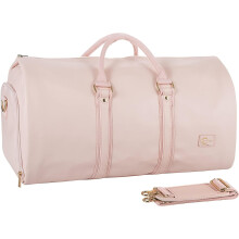 (A1-pink) seyfocnia Convertible Carry on Garment Bag ,Leather Garment Bags for Travel with Shoe Pouch 2 in 1 Hanging Suitcase Suit Bag for Women Travel Bags