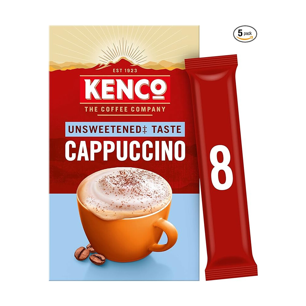 Kenco Unsweetened Cappuccino Instant Coffee Sachets 8X11.1g (Pack Of 5, Total 40 Sachets, 444G)