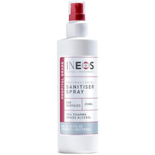 INEOS Sanitiser Spray (250ml) Surfaces Hospital Grade 75% pharma grade alcohol 99.9% of viruses and bacteria (Packaging may vary)