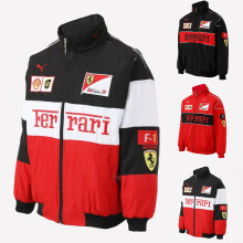 (White, S) Unisex F1 Team Racing Ferrari Jacket Coat Zipper Up Long Sleeve Retro Outerwear