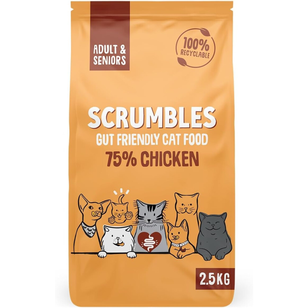 Scrumbles All Natural Dry Cat Food With 75% Chicken, High Protein Food For Adults And Seniors, 2.5Kg,Package May Vary