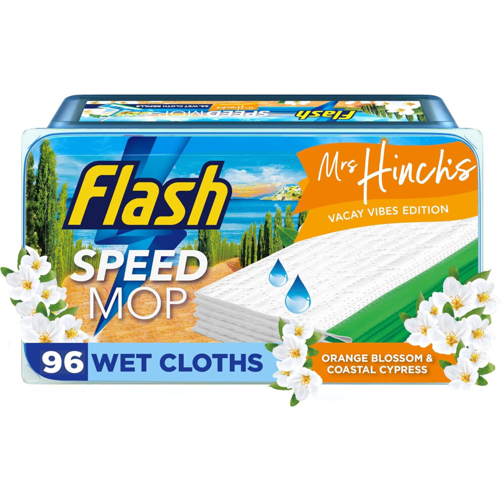 Flash Speedmop Wet Floor Cleaning Wipes x96 Flash Speed Mop Refill Wipes MOrange Blossom Coastal Cypress Mrs Hinch's Vacay Vibes Floor Cleaner Mop