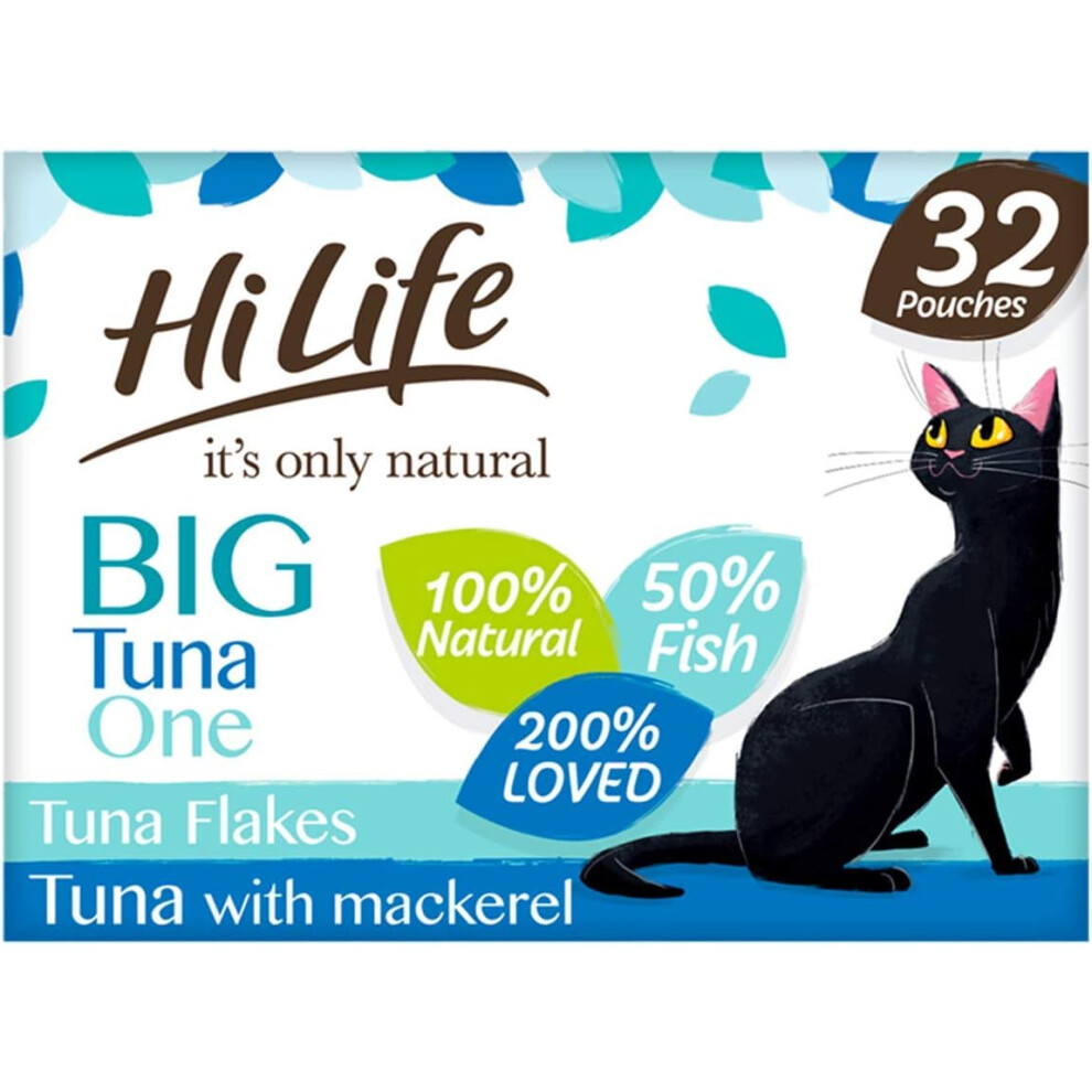 HiLife it's only natural Complete Wet Cat Food  The Big Tuna One in Jelly  100% Natural Ingredients Grain Free, 32 Pouches x 70g