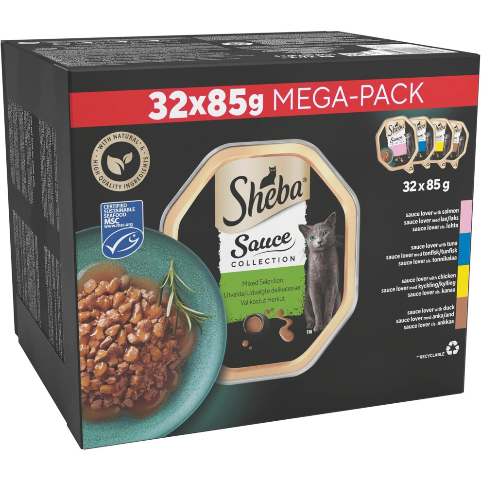 SHEBA Sauce Lover Cat Food Trays Mixed Collection 32 x 85 g