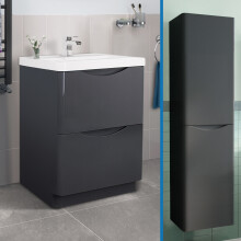 Grey 600 Vanity Unit and Tall Wall Hung Storage Cabinet Resin Basin | Merton