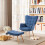 Living And Home (Dark Blue) Upholstered Wingback Armchair with Footstool 1
