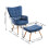 Living And Home (Dark Blue) Upholstered Wingback Armchair with Footstool 7