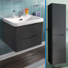 Grey Wall Hung Vanity Unit Sink with Tall Storage Cabinet Basin | Merton